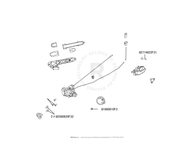 Запчасти Great Wall Hover M2 Поколение I (2010) 4x4, МКПП — Ручки, замки и электропривод замка двери задней — схема