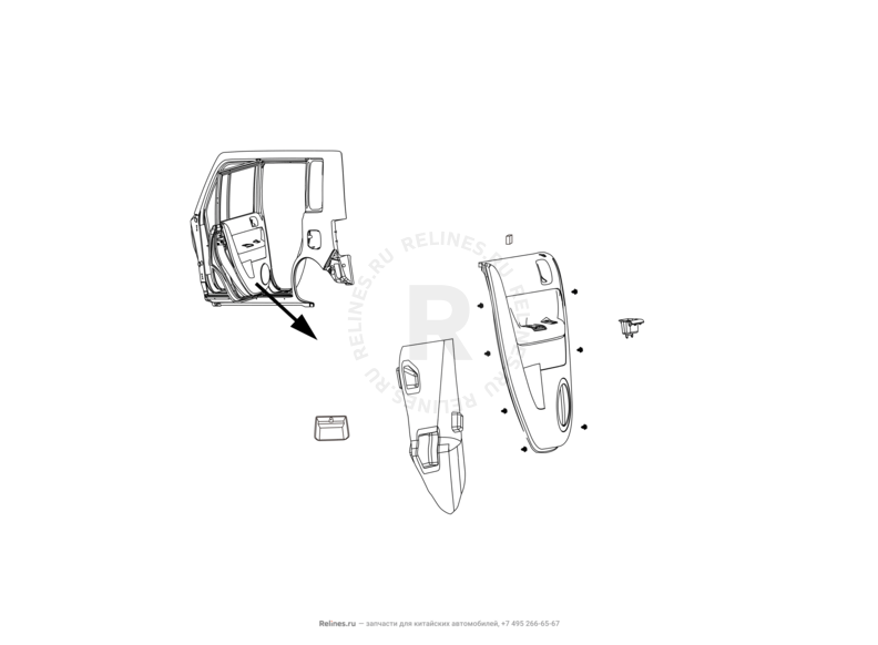 Обшивка и комплектующие задних дверей Great Wall Hover M2 — схема