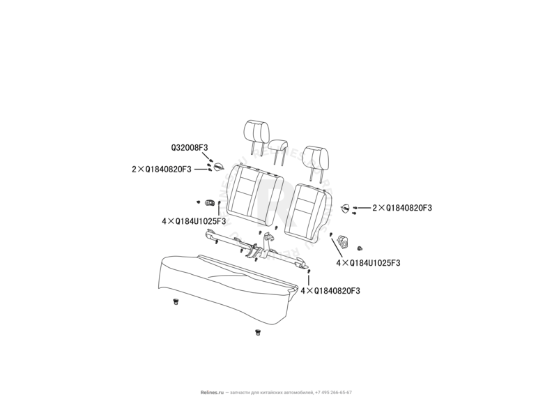 Запчасти Great Wall Coolbear Поколение I (2009) 1.5л, МКПП — Заднее сиденье — схема