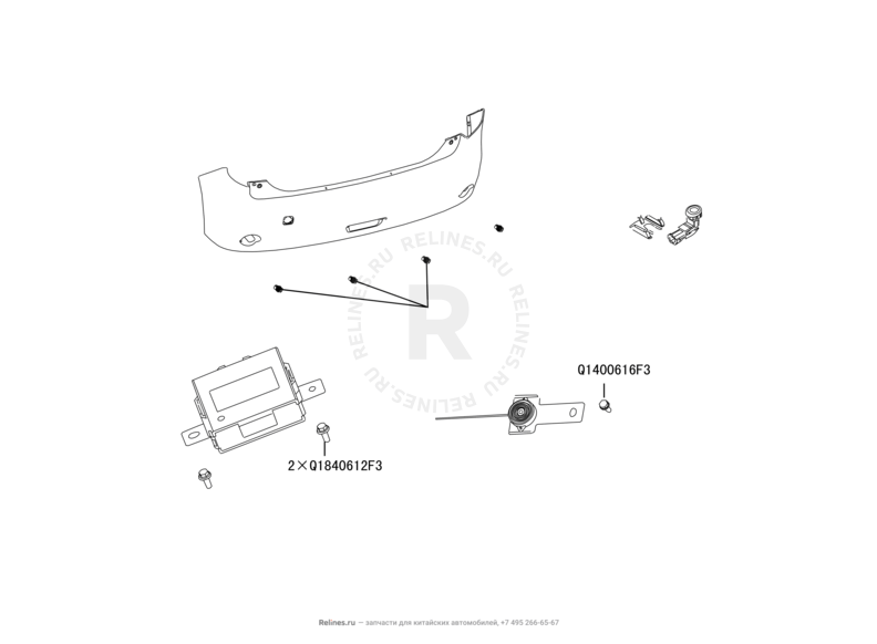 Запчасти Great Wall Hover M2 Поколение I (2010) 4x4, МКПП — Камера заднего вида и датчики парковки (парктроники) — схема