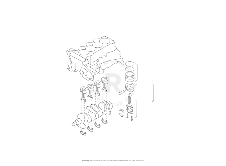 Запчасти Great Wall Hover M2 Поколение I (2010) 4x4, МКПП — Коленчатый вал, поршень и шатуны — схема