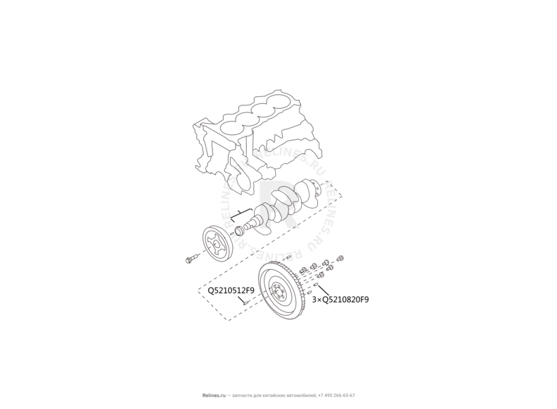 Коленчатый вал, шкив и маховик Great Wall Hover M2 — схема