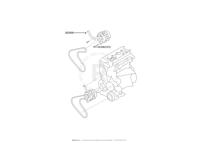Запчасти Great Wall Hover M2 Поколение I (2010) 4x4, МКПП — Генератор и ремень генератора — схема