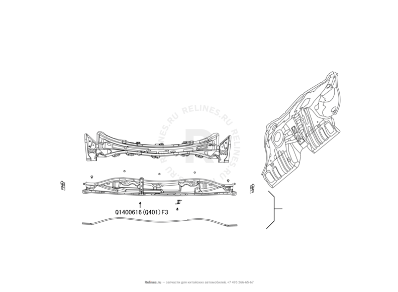 Запчасти Great Wall Coolbear Поколение I (2009) 1.5л, МКПП — Перегородка (панель) моторного отсека и панель стеклоочистителя — схема