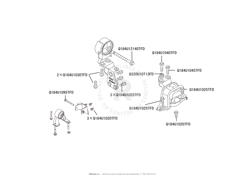 Опоры двигателя Great Wall Hover M2 — схема