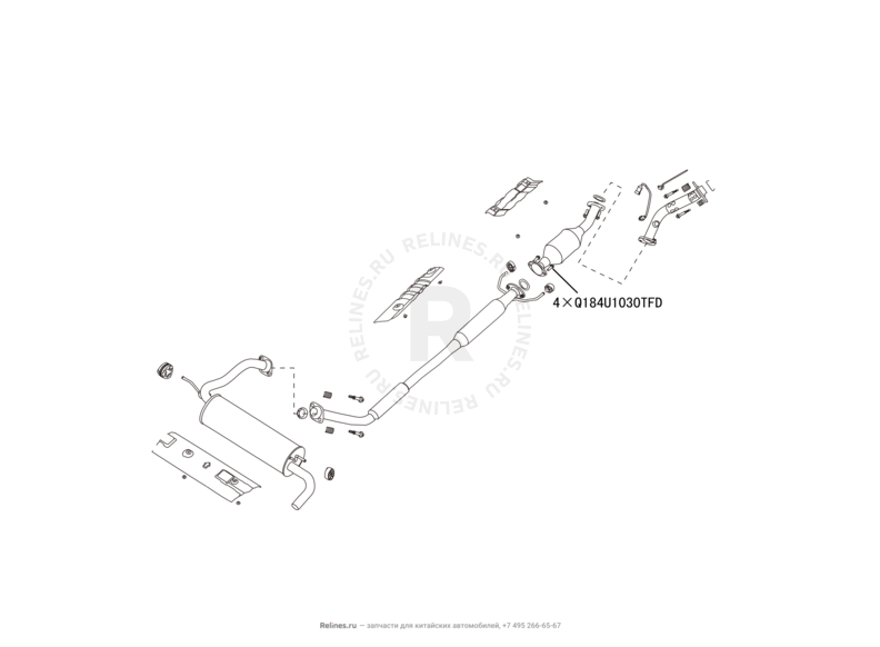 Запчасти Great Wall Hover M2 Поколение I (2010) 4x4, МКПП — Выпускная система — схема
