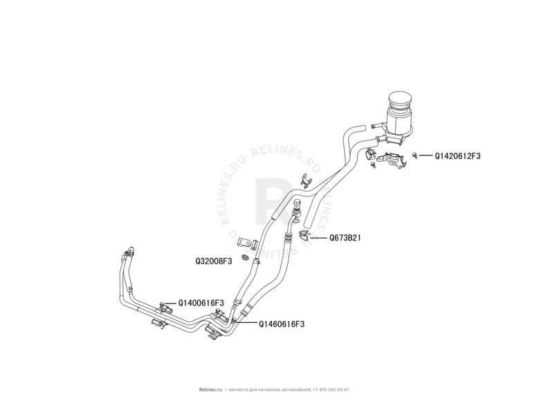 Запчасти Great Wall Hover M2 Поколение I (2010) 4x4, МКПП — Бачок, трубка и насос гидроусилителя (ГУР) — схема