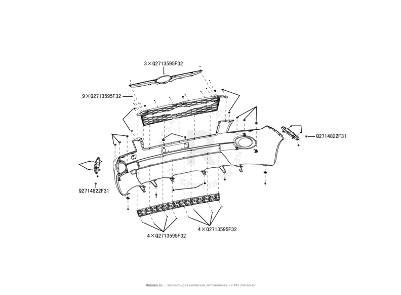 Запчасти Great Wall Hover M2 Поколение I (2010) 4x4, МКПП — Передний бампер — схема