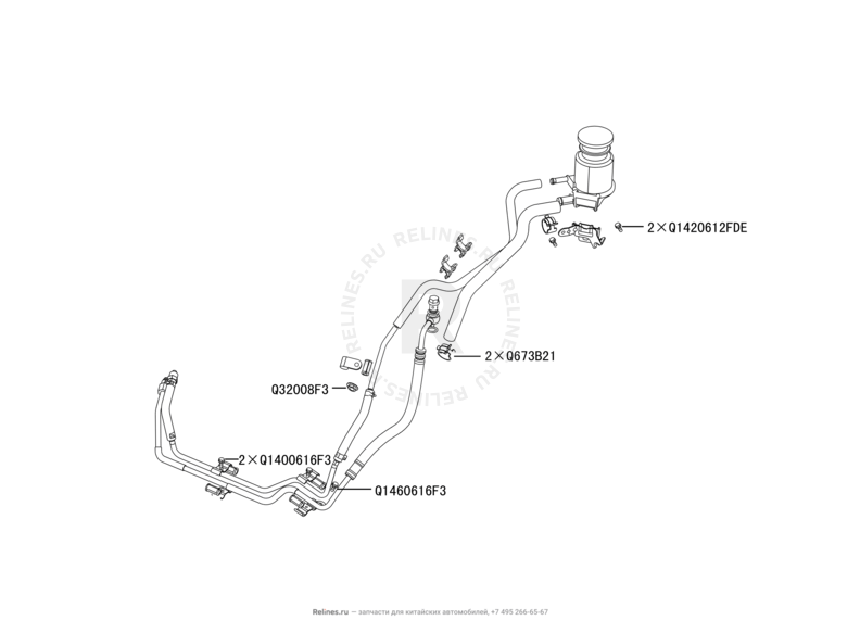 Запчасти Great Wall Hover M2 Поколение I (2010) 4x2, МКПП — Бачок, трубка и насос гидроусилителя (ГУР) — схема