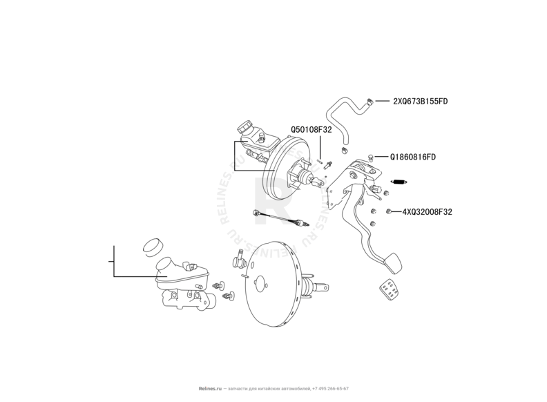 Вакуумный усилитель и главный тормозной цилиндр Great Wall Hover M2 — схема