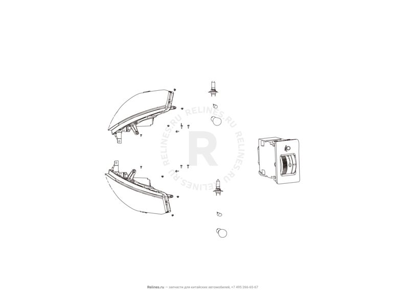 Запчасти Great Wall Hover M2 Поколение I (2010) 4x4, МКПП — Фары передние — схема