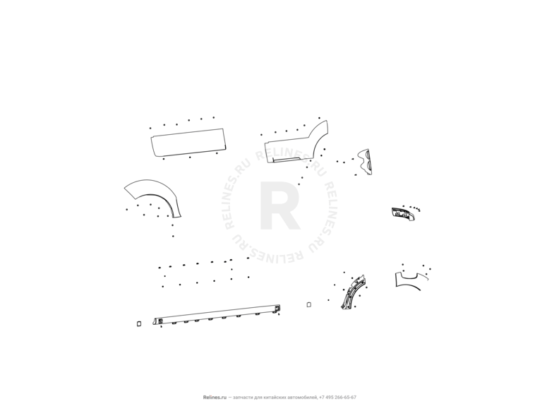 Запчасти Great Wall Hover M2 Поколение I (2010) 4x4, МКПП — Уплотнители, молдинги, накладки дверей и порогов — схема