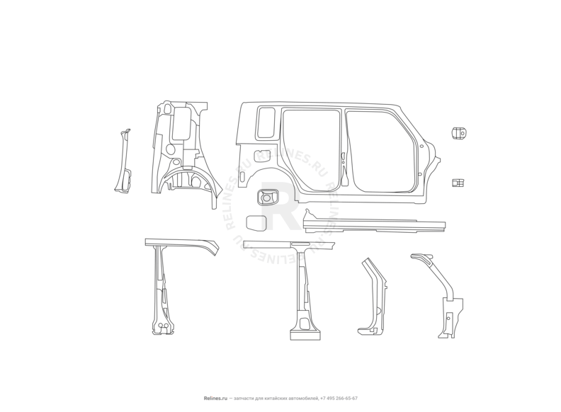 Запчасти Great Wall Hover M2 Поколение I (2010) 4x4, МКПП — Боковины — схема