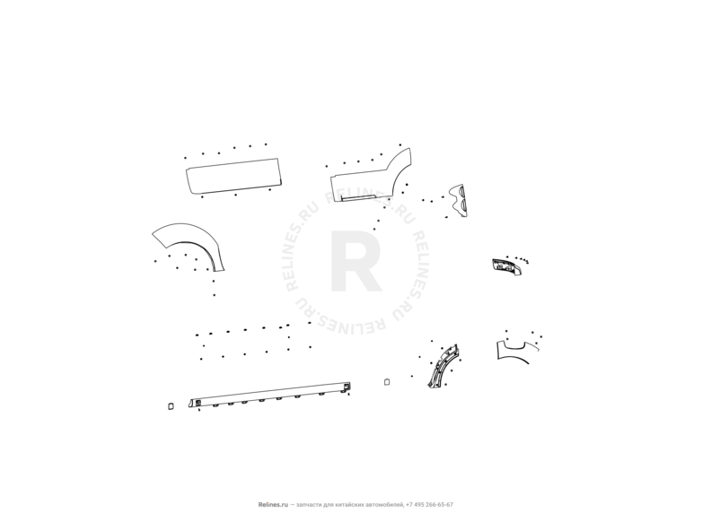 Запчасти Great Wall Hover M2 Поколение I (2010) 4x2, МКПП — Уплотнители, молдинги, накладки дверей и порогов (2) — схема