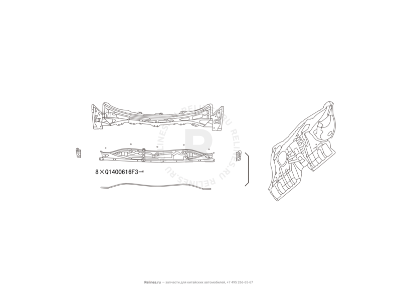 Запчасти Great Wall Hover M2 Поколение I (2010) 4x2, МКПП — Перегородка (панель) моторного отсека и панель стеклоочистителя (2) — схема