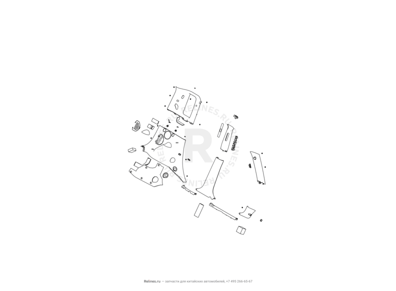 Запчасти Great Wall Hover M2 Поколение I (2010) 4x2, МКПП — Обшивка стоек и накладки порогов (2) — схема