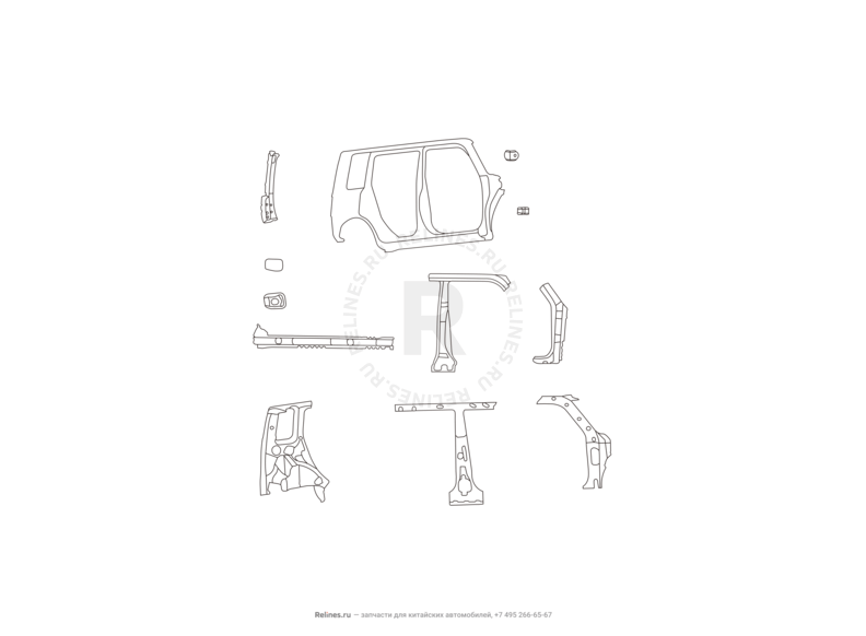 Запчасти Great Wall Hover M2 Поколение I (2010) 4x2, МКПП — Боковины (2) — схема