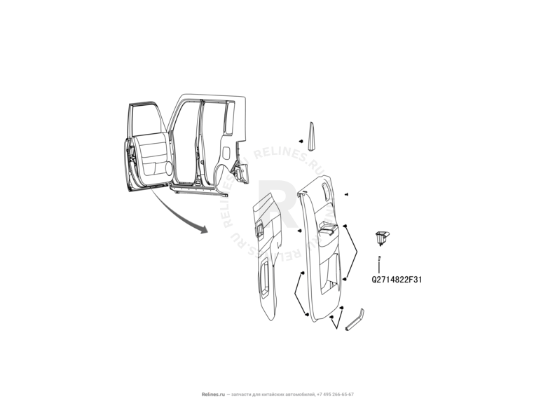 Обшивка и комплектующие передних дверей (3) Great Wall Hover M2 — схема