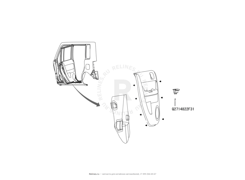 Обшивка и комплектующие задних дверей (2) Great Wall Hover M2 — схема