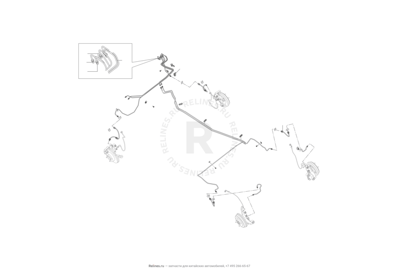 Запчасти Lifan Smily Поколение I (2008)  — Тормозные трубки и шланги (Electronic ABS) — схема