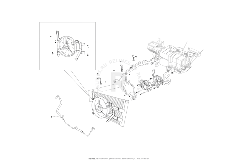 Запчасти Lifan Smily Поколение I (2008)  — Радиатор, компрессор и трубки кондиционера — схема