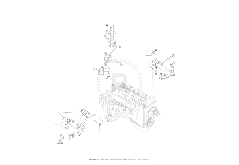 Запчасти Lifan Smily Поколение I — рестайлинг (2013)  — Опоры двигателя (CVT) — схема
