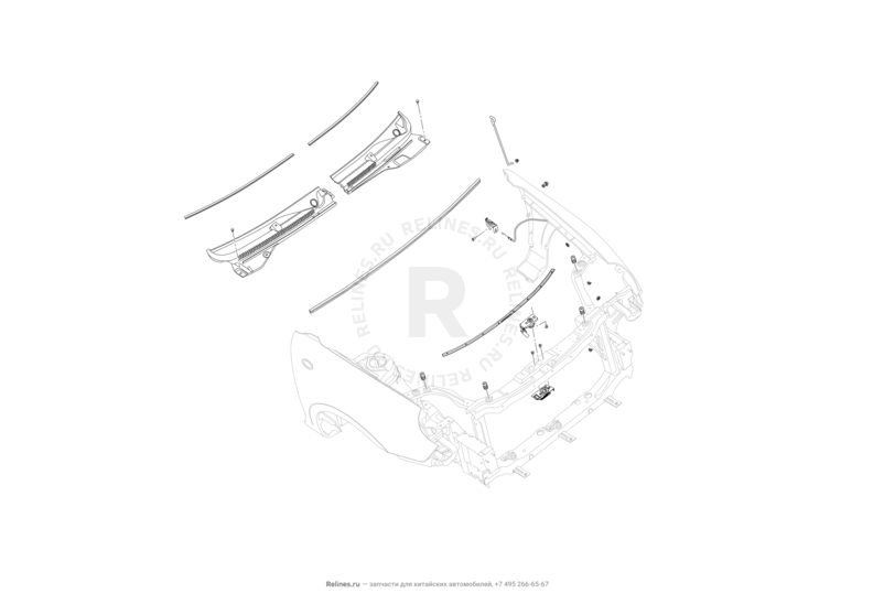 Запчасти Lifan Smily Поколение I — рестайлинг (2013)  — Замок, защиты и комплектующие моторного отсека — схема