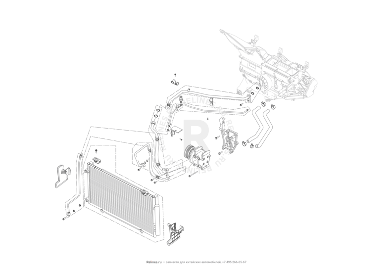 Запчасти Lifan Celliya Поколение I (2013)  — Радиатор, компрессор и трубки кондиционера — схема