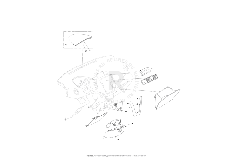 Запчасти Lifan Celliya Поколение I (2013)  — Комплектующие передней панели (торпедо) — схема