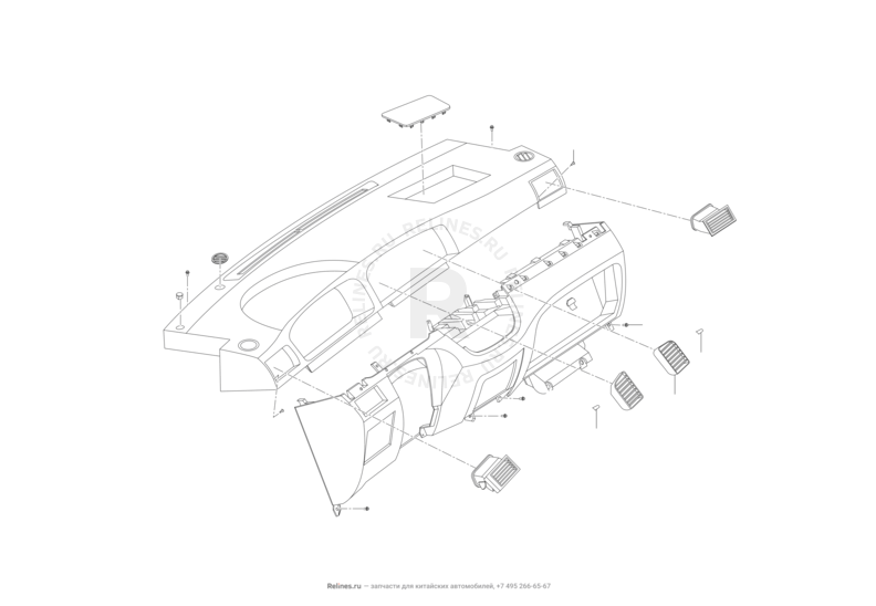 Запчасти Lifan Solano Поколение I — рестайлинг (2014)  — Передняя панель (торпедо) — схема