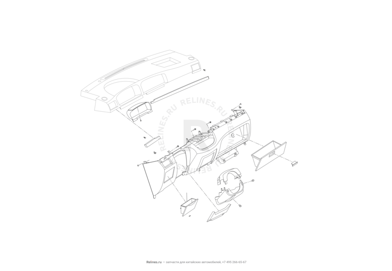 Запчасти Lifan Solano Поколение I — рестайлинг (2014)  — Комплектующие передней панели (торпедо) — схема