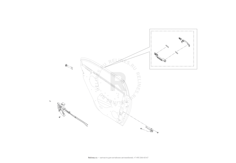 Запчасти Lifan Solano Поколение I — рестайлинг (2014)  — Ручки и замки двери задней — схема