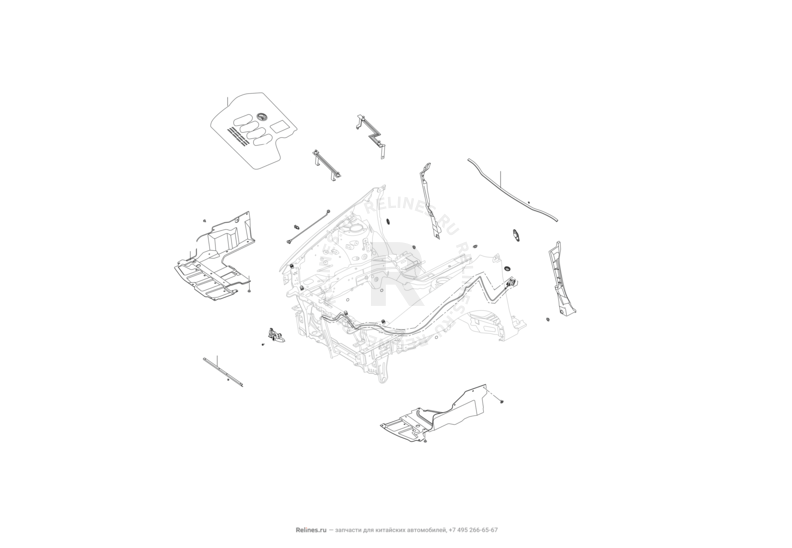 Запчасти Lifan Solano Поколение I — рестайлинг (2014)  — Замок, защиты и комплектующие моторного отсека — схема