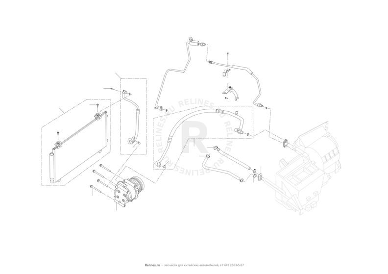 Радиатор, компрессор и трубки кондиционера (1.8VVT) Lifan Solano — схема