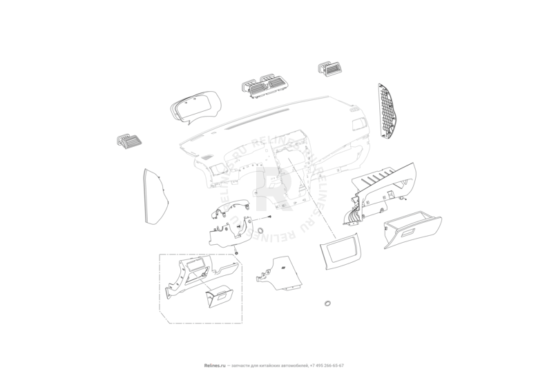 Запчасти Lifan Solano Поколение II (2016)  — Комплектующие передней панели (торпедо) — схема