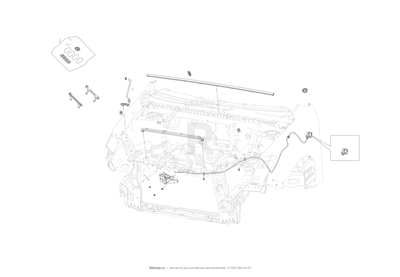 Замок, защиты и комплектующие моторного отсека Lifan Solano — схема
