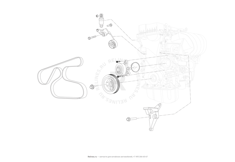 Запчасти Lifan Cebrium Поколение I (2012)  — Приводной ремень, ролики и шкивы — схема