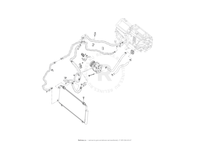 Запчасти Lifan Cebrium Поколение I (2012)  — Радиатор, компрессор и трубки кондиционера — схема