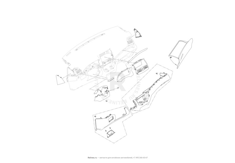 Запчасти Lifan Cebrium Поколение I (2012)  — Комплектующие передней панели (торпедо) — схема