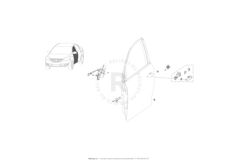 Запчасти Lifan Cebrium Поколение I (2012)  — Ручки и замки двери передней — схема