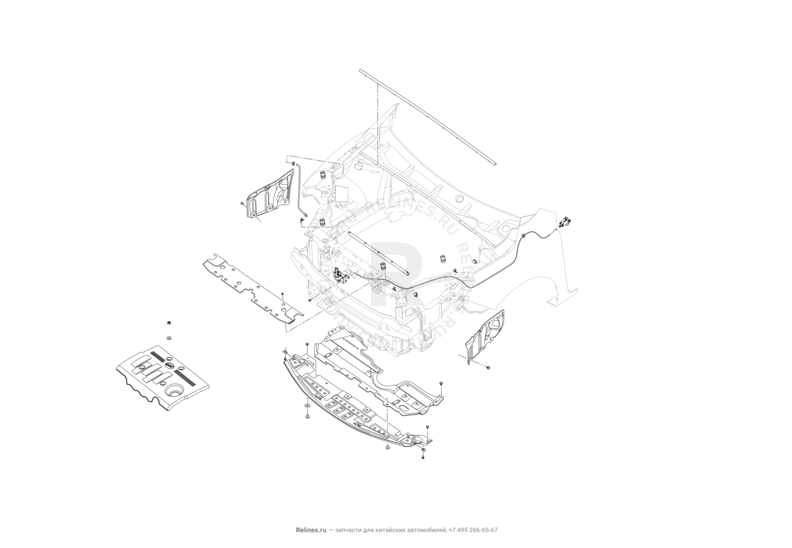 Замок, защиты и комплектующие моторного отсека Lifan Cebrium — схема
