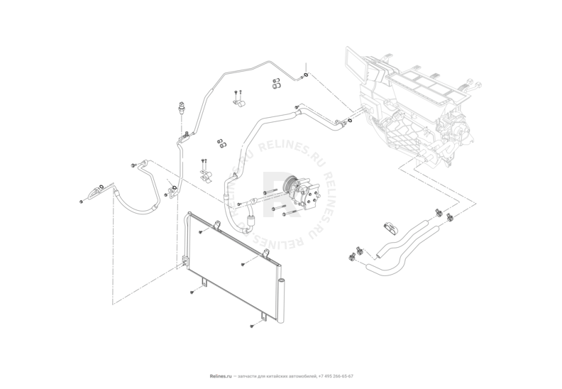 Запчасти Lifan Murman Поколение I (2015)  — Радиатор, компрессор и трубки кондиционера (1.8L) — схема