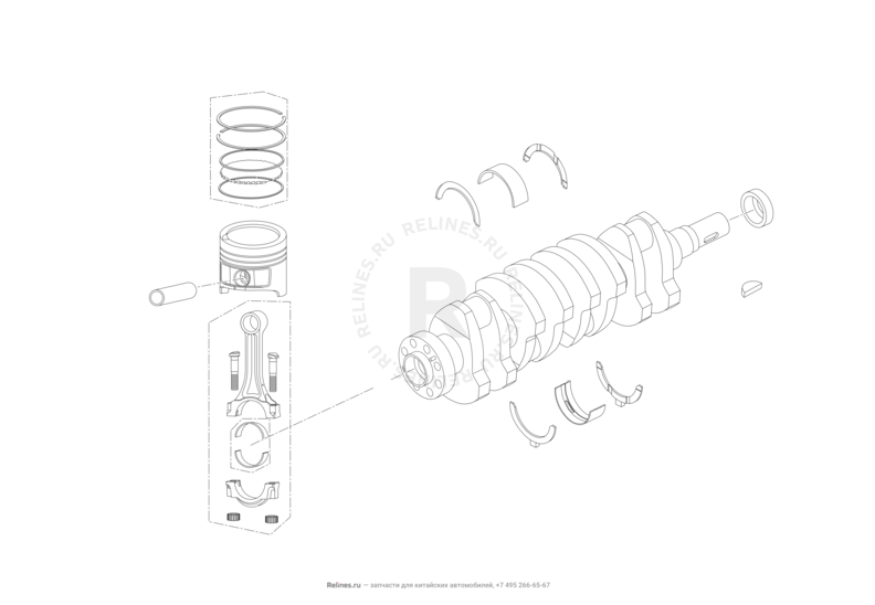 Запчасти Lifan X50 Поколение I (2014)  — Коленчатый вал, поршень и шатуны — схема