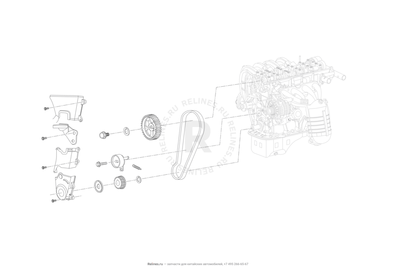 Запчасти Lifan X50 Поколение I (2014)  — Привод ГРМ (механизм синхронизации) — схема