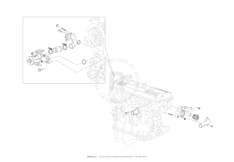 Запчасти Lifan X50 Поколение I (2014)  — Насос водяной (помпа) и термостат — схема