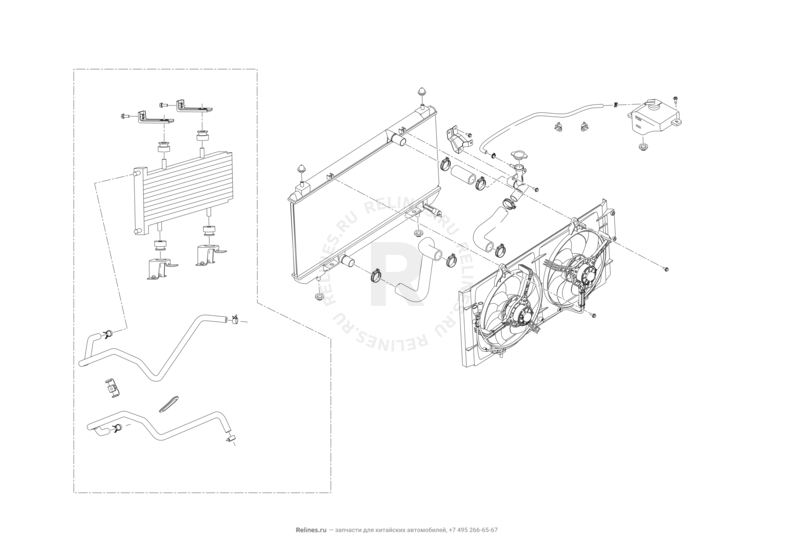 Запчасти Lifan X50 Поколение I (2014)  — Радиаторы охлаждения двигателя и коробки передач (CVT) — схема