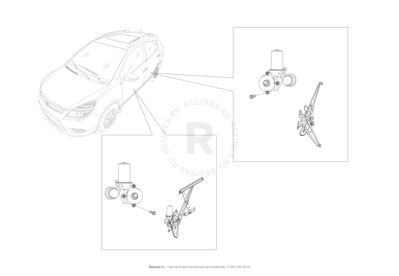 Запчасти Lifan X50 Поколение I (2014)  — Стеклоподъемники — схема