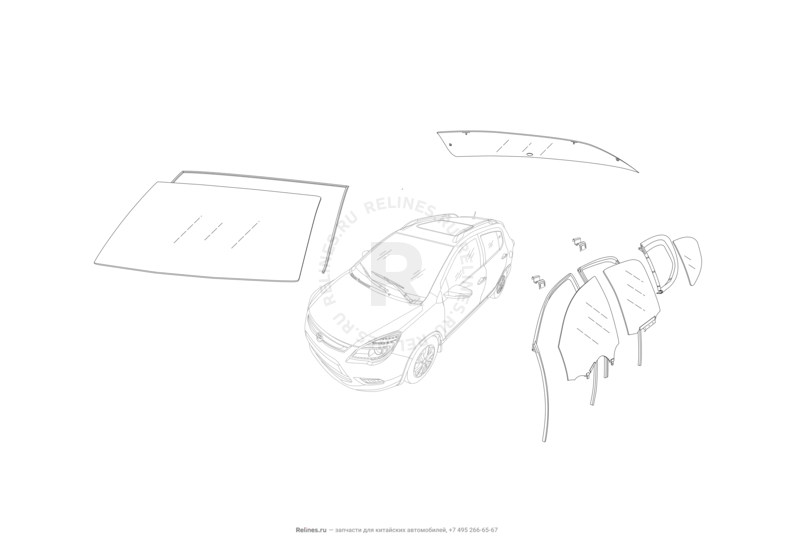 Запчасти Lifan X50 Поколение I (2014)  — Стекла и комплектующие — схема
