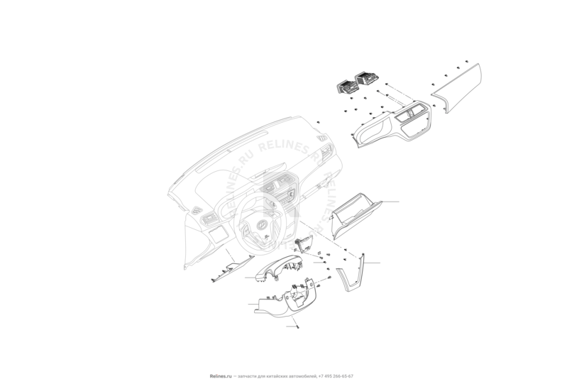Запчасти Lifan X50 Поколение I (2014)  — Комплектующие передней панели (торпедо) — схема