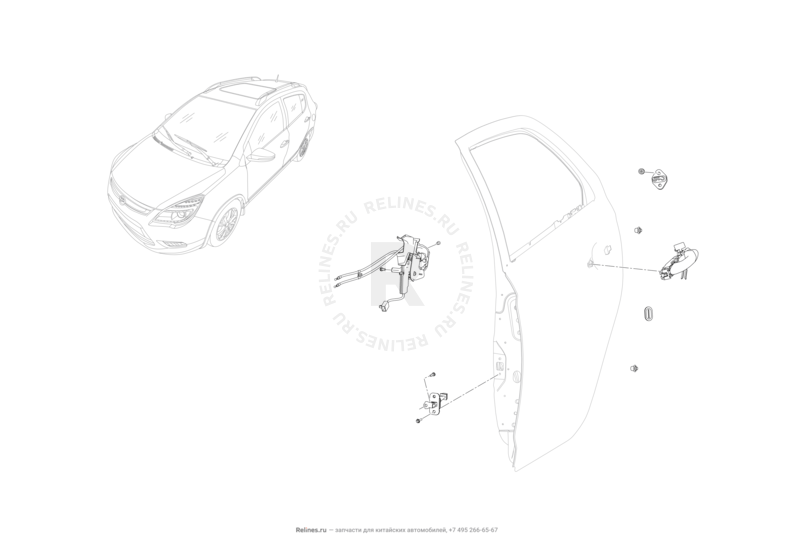 Запчасти Lifan X50 Поколение I (2014)  — Ручки и замки двери задней — схема